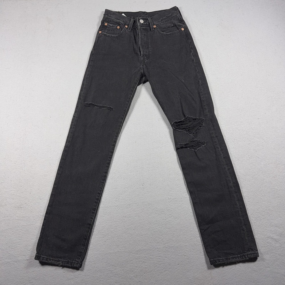 Levis 501 Jeans Womens 24x30 Distressed High Rise Straight Leg Denim Button Fly